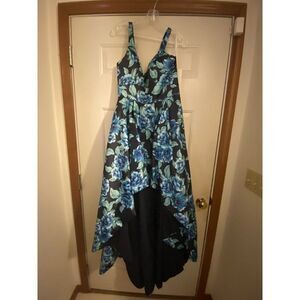 (NWT) Rachel Allan Navy & Teal Hi-Low dress. Size 12 Priced to Sell.